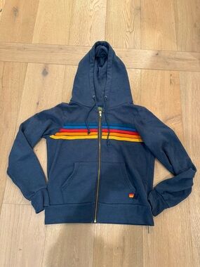 Aviator Nation Blue 5 Stripes Full Zip Hoodie